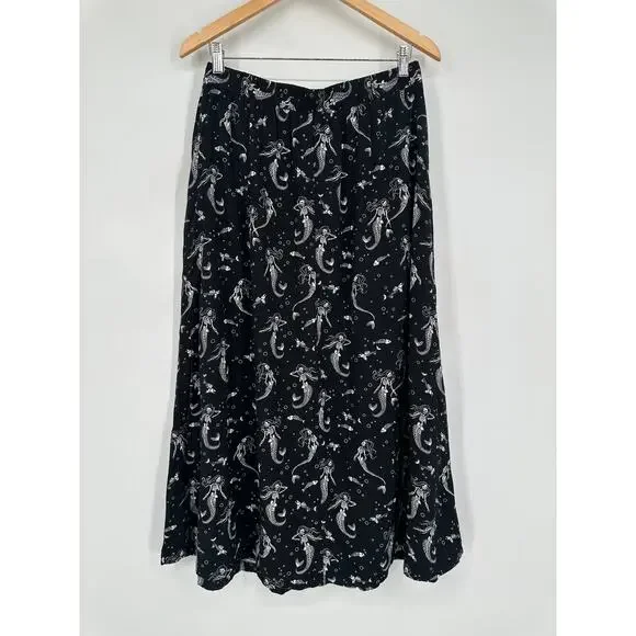 Black Friday Skeleton Mermaid Print Midi Skirt Gothic Whimsygoth Halloween Goth - Picture 6 of 11